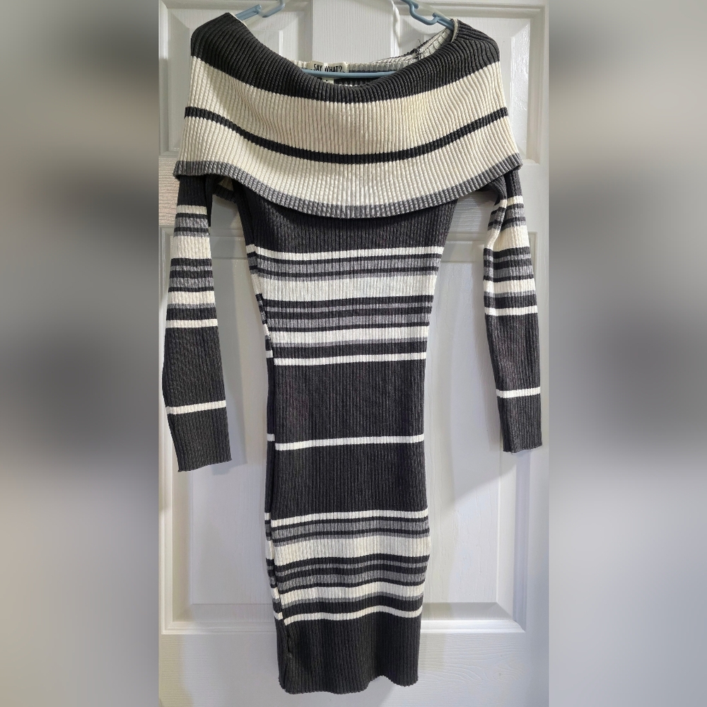 Say What? Black and Gray Knit Sweater Dress
